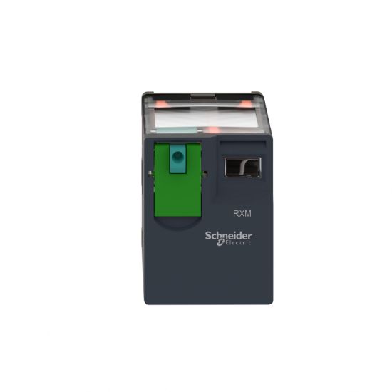 Picture of miniature plug in relay, Harmony Electromechanical Relays, 12A, 2CO, lockable test but to n, 110V DC