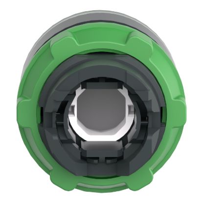 Picture of Head for illuminated push button, Harmony XB5, plastic, green flush, 22mm, universal LED, spring return, grooved lens