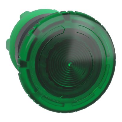 Picture of Head for illuminated push button, Harmony XB5, plastic, green mushroom 40mm, 22mm, latching turn to release, clear boot