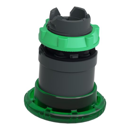 Picture of Head for illuminated push button, Harmony XB5, plastic, green mushroom 40mm, 22mm, latching turn to release, clear boot