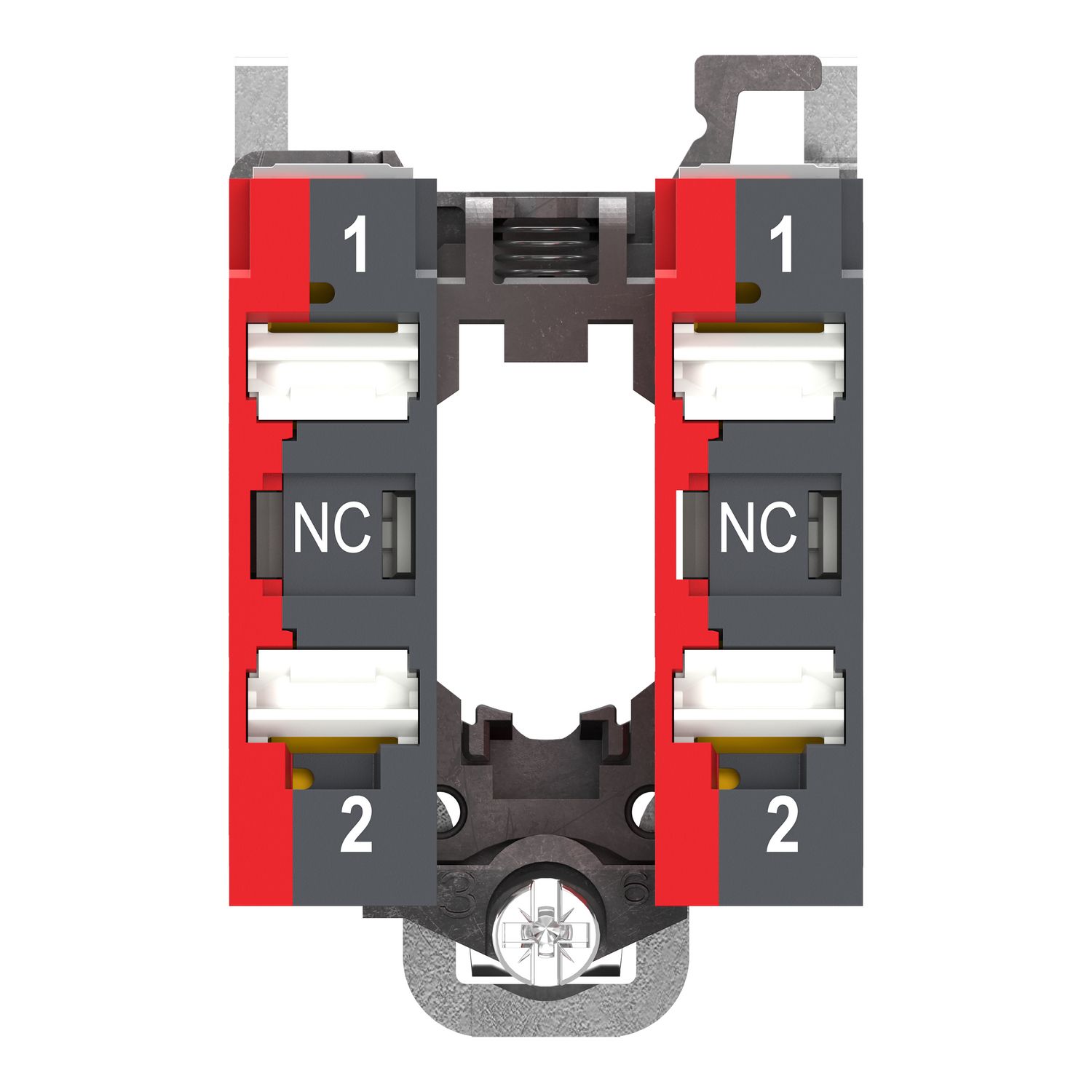 Picture of Complete body contact assembly, Harmony XB4, single contact, with fixing collar, metal, 2 NC, compact push in terminals