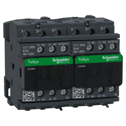 Picture of Reversing Contactor, TeSys D, TeSys Deca, 3P(3 NO), AC-3, 0 to 440V, 9A, 48 to 130VAC/DC coil