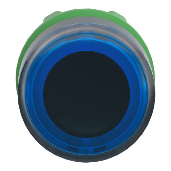 Picture of Head for illuminated push button, Harmony XB5, plastic, blue flush, 22mm, universal LED, spring return, illuminated ring