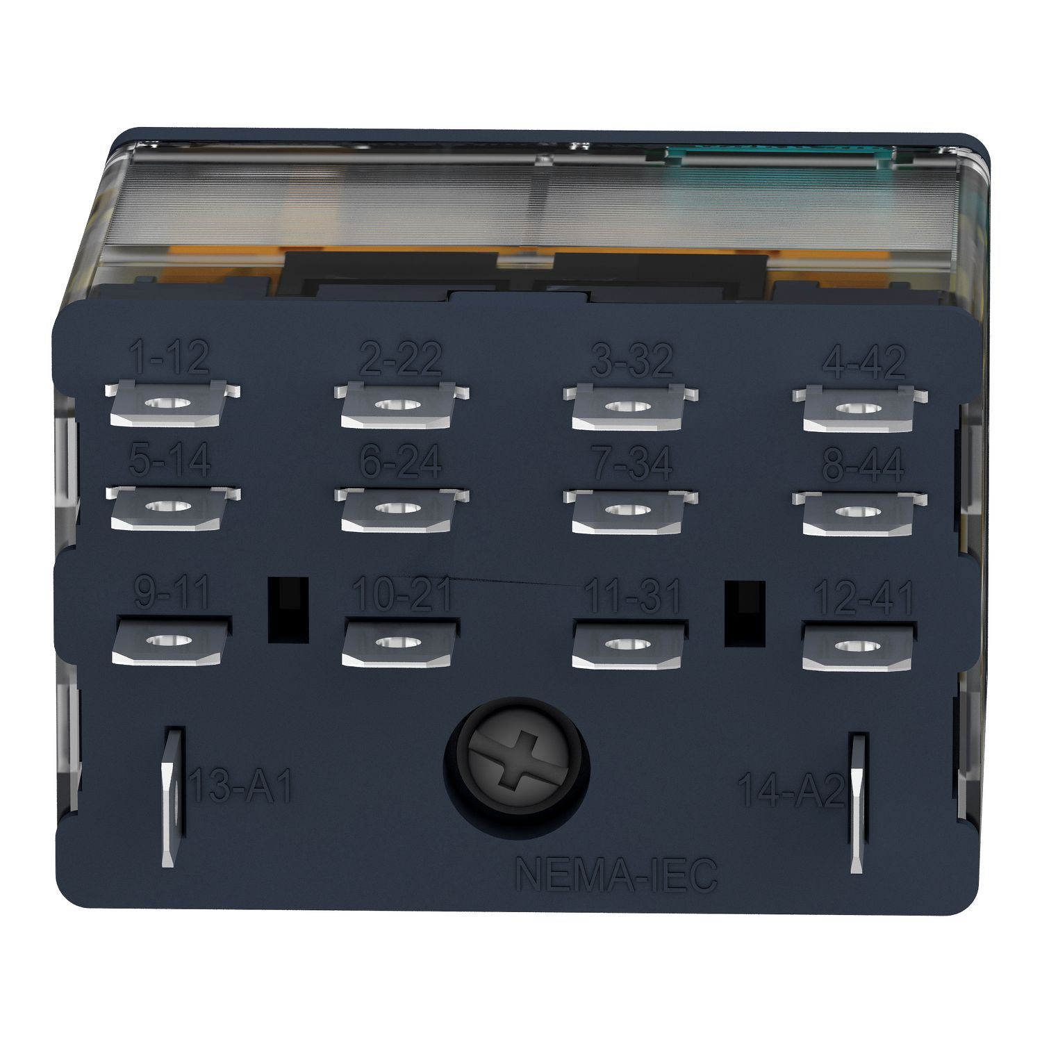 Picture of plug-in relay, Harmony electromechanical relays, 15A, 4CO, with LED, lockable test button, 24V DC