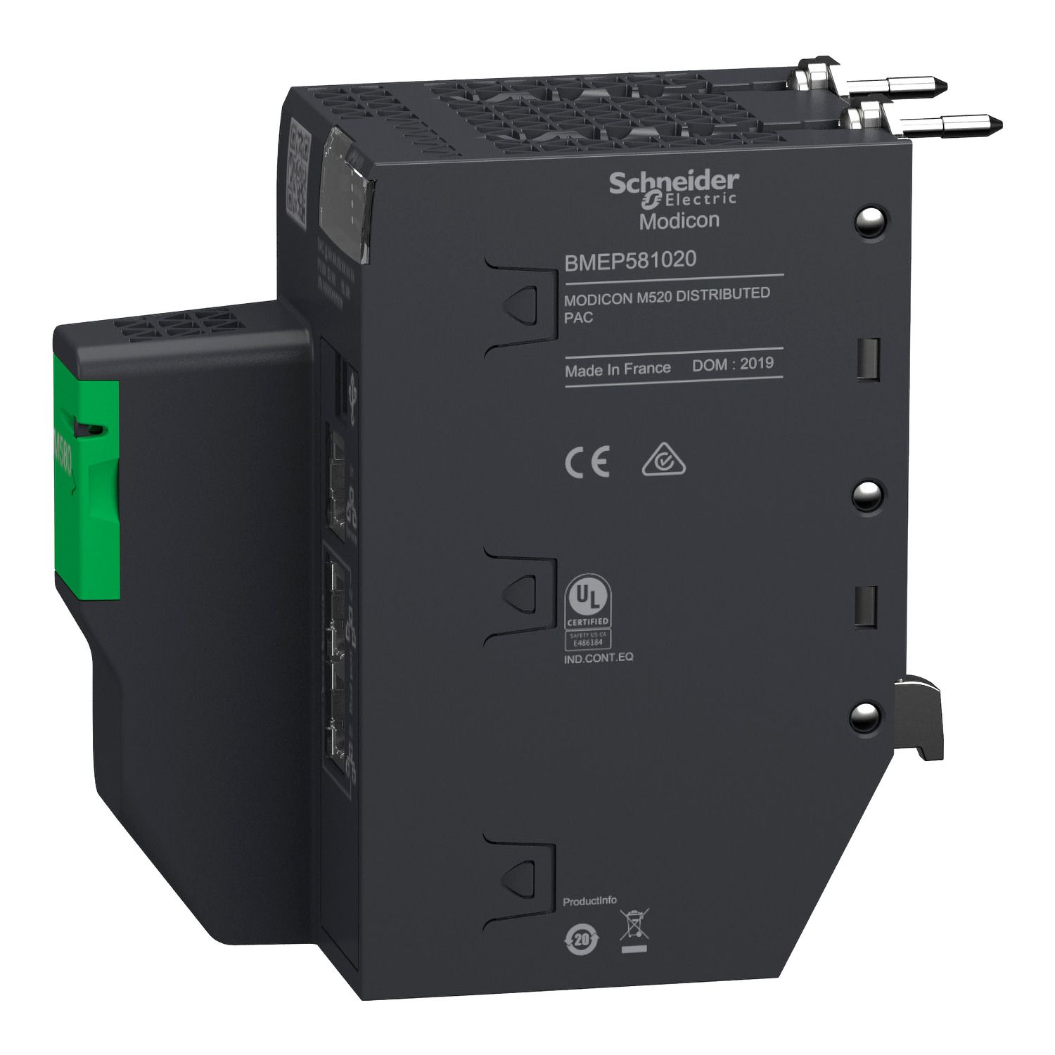 Picture of standalone processor, Modicon M580, 4MB, 61 Ethernet devices, 4 local IO racks of 1024 digital, 256 analog, severe environment