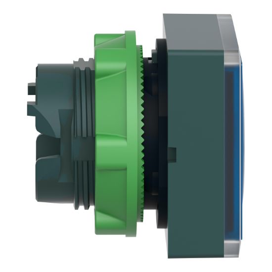 Picture of Head for illuminated push button, Harmony XB5, plastic, blue square flush, 22mm, universal LED, push-push, unmarked