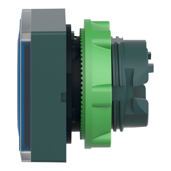 Picture of Head for illuminated push button, Harmony XB5, plastic, blue square flush, 22mm, universal LED, push-push, unmarked