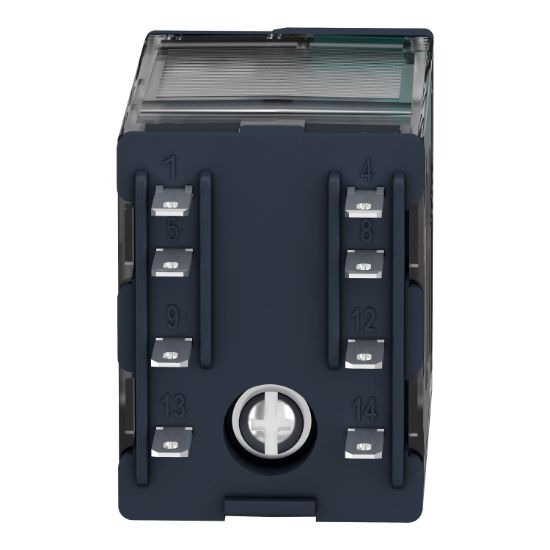 Picture of miniature plug in relay, Harmony Electromechanical Relays, 12A, 2CO, lockable test but to n, 12V DC