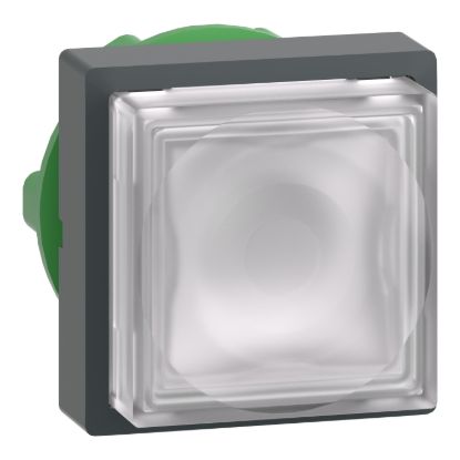 Picture of Head for illuminated push button, Harmony XB5, white square projecting, 22mm, universal LED, spring return, unmarked