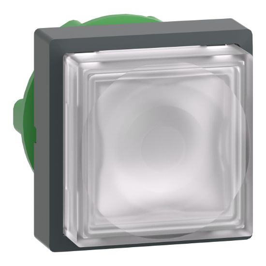 Picture of Head for illuminated push button, Harmony XB5, white square projecting, 22mm, universal LED, spring return, unmarked