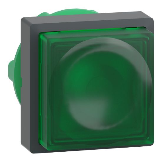 Picture of Head for illuminated push button, Harmony XB5, green square projecting, 22mm, universal LED, spring return, unmarked