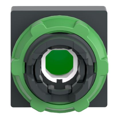 Picture of Head for illuminated push button, Harmony XB5, green square projecting, 22mm, universal LED, spring return, unmarked