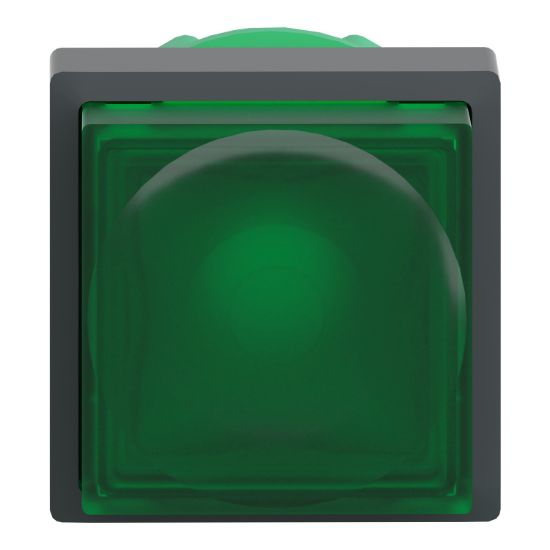 Picture of Head for illuminated push button, Harmony XB5, green square projecting, 22mm, universal LED, spring return, unmarked