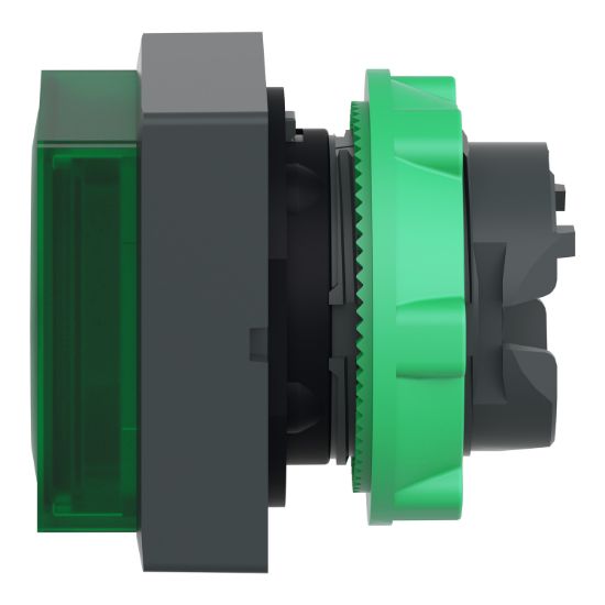 Picture of Head for illuminated push button, Harmony XB5, green square projecting, 22mm, universal LED, spring return, unmarked