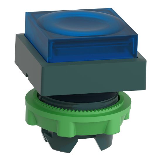 Picture of Head for illuminated push button, Harmony XB5, plastic, blue square projecting, 22mm, universal LED,