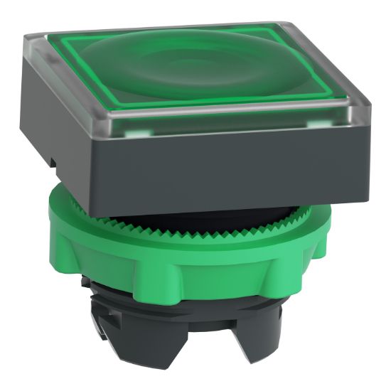 Picture of Head for illuminated push button, Harmony XB5, green square square flush, 22mm, universal LED, for insertion of legend