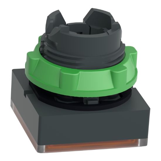 Picture of Head for illuminated push button, Harmony XB5, orange square flush, 22mm, universal LED, spring return, unmarked