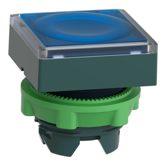 Picture of Head for illuminated push button, Harmony XB5, plastic, blue square flush, 22mm, universal LED, for insertion of legend