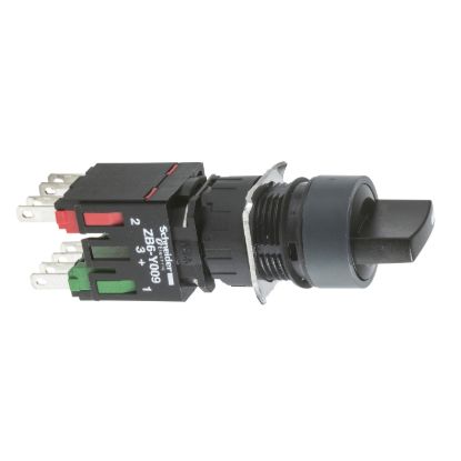 Picture of Selector switch, Harmony XB6, black round, 16mm, 2 positions, stay put, 1NO + 1NC