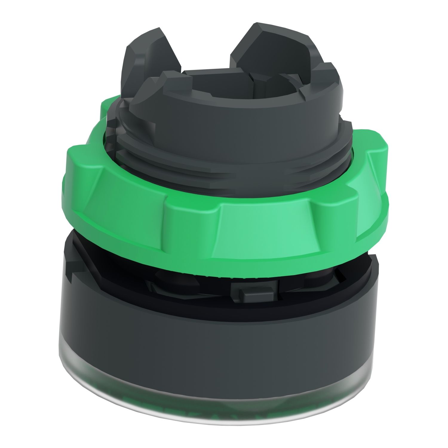 Picture of Head for illuminated push button, Harmony XB5, plastic, green flush, 22mm, universal LED, for insetion of legend