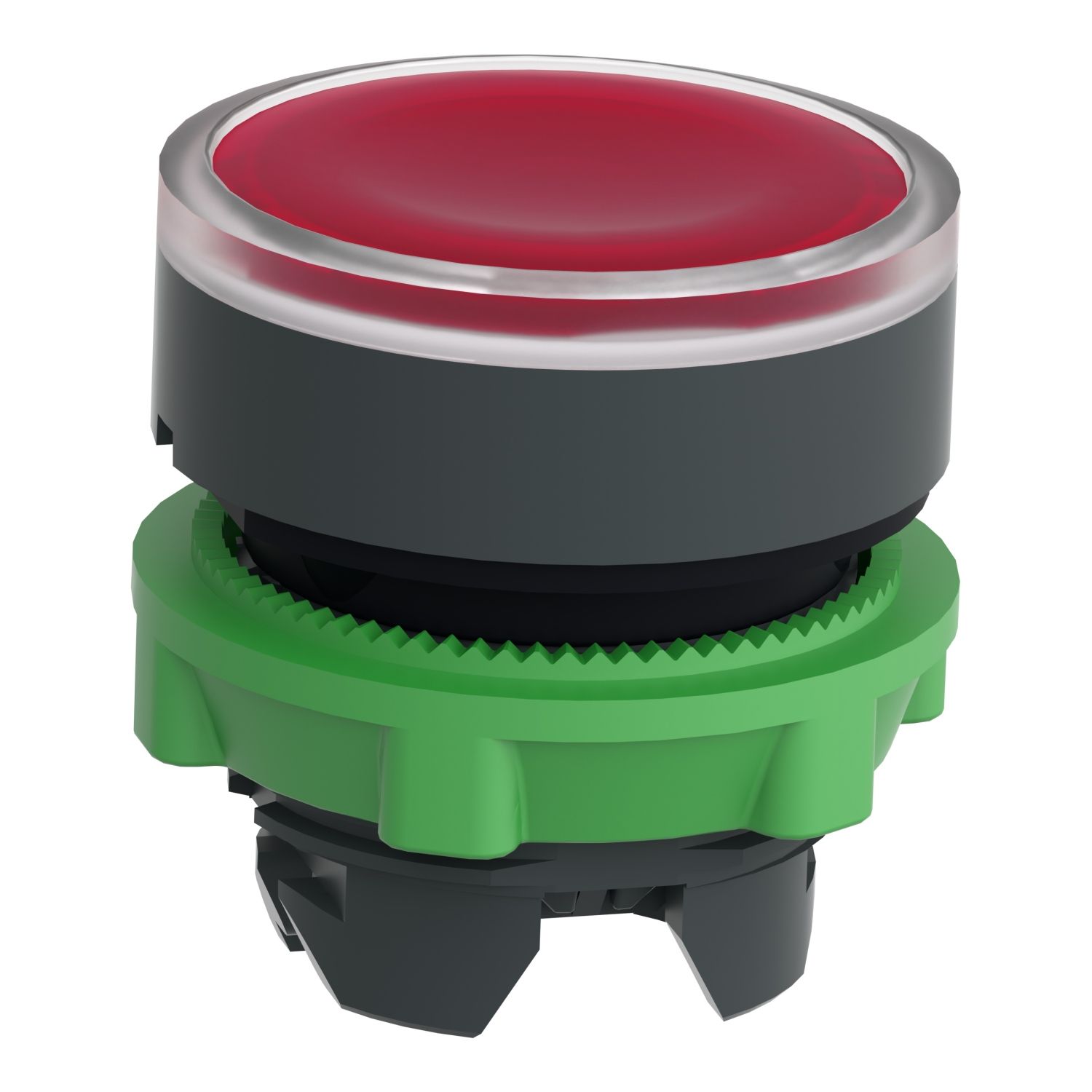 Picture of Head for illuminated push button, Harmony XB5, plastic, red flush, 22mm, universal LED, for insetion of legend