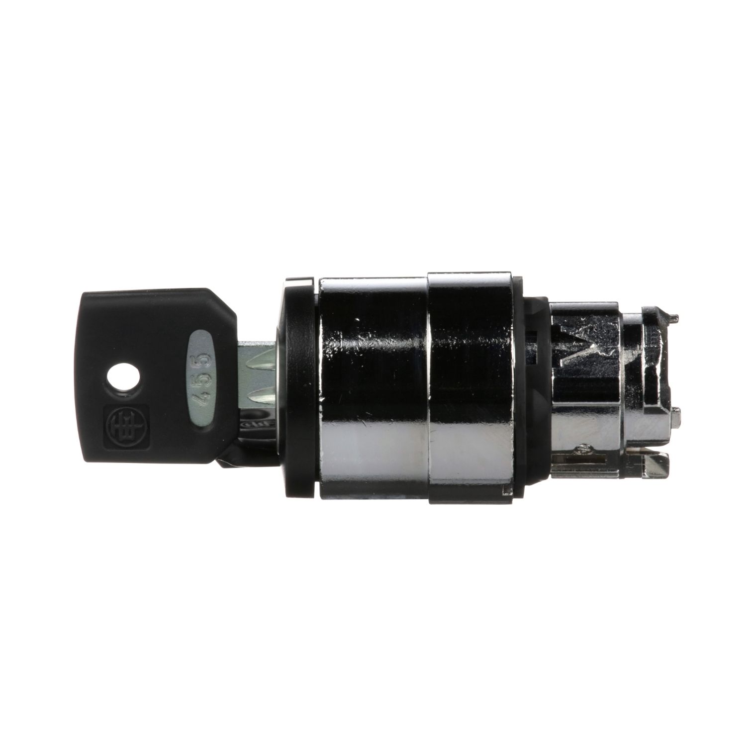 Picture of Key switch selector head, Harmony XB4, metal, black, 22mm, key 455, 2 positions, stay put