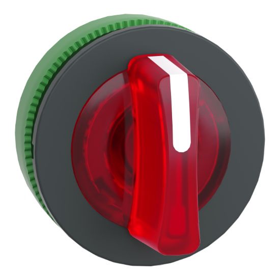 Picture of Head for illuminated selector switch, Harmony XB5, plastic, red handle, flush mounted, universal LED, 3 positions
