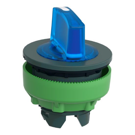 Picture of Head for illuminated selector switch, Harmony XB5, plastic, blue handle, flush mounted, universal LED, 3 positions