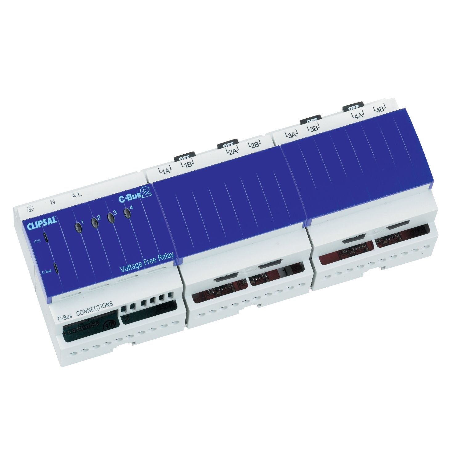 Picture of Relay, C-Bus, DIN Rail Mounted, Voltage Free, 240V AC, 4 Channel, 20A, With C-Bus Power Supply