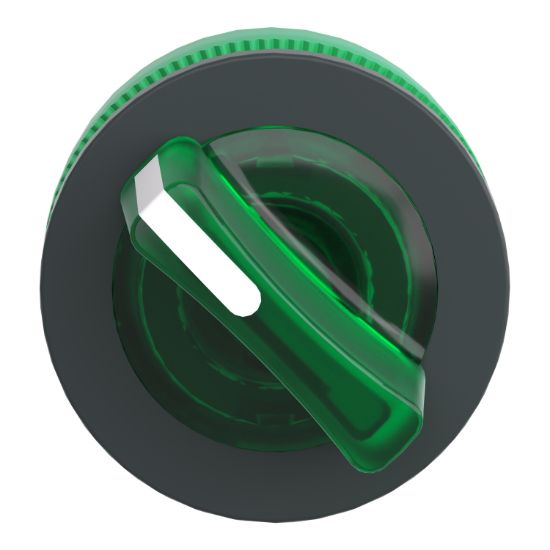Picture of Head for illuminated selector switch, Harmony XB5, plastic, green handle, flush mounted, universal LED, 2 positions
