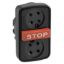 Picture of Head for triple headed push button, Harmony XB5, 2 flush without cap, 1 red projecting,  22mm, marked STOP