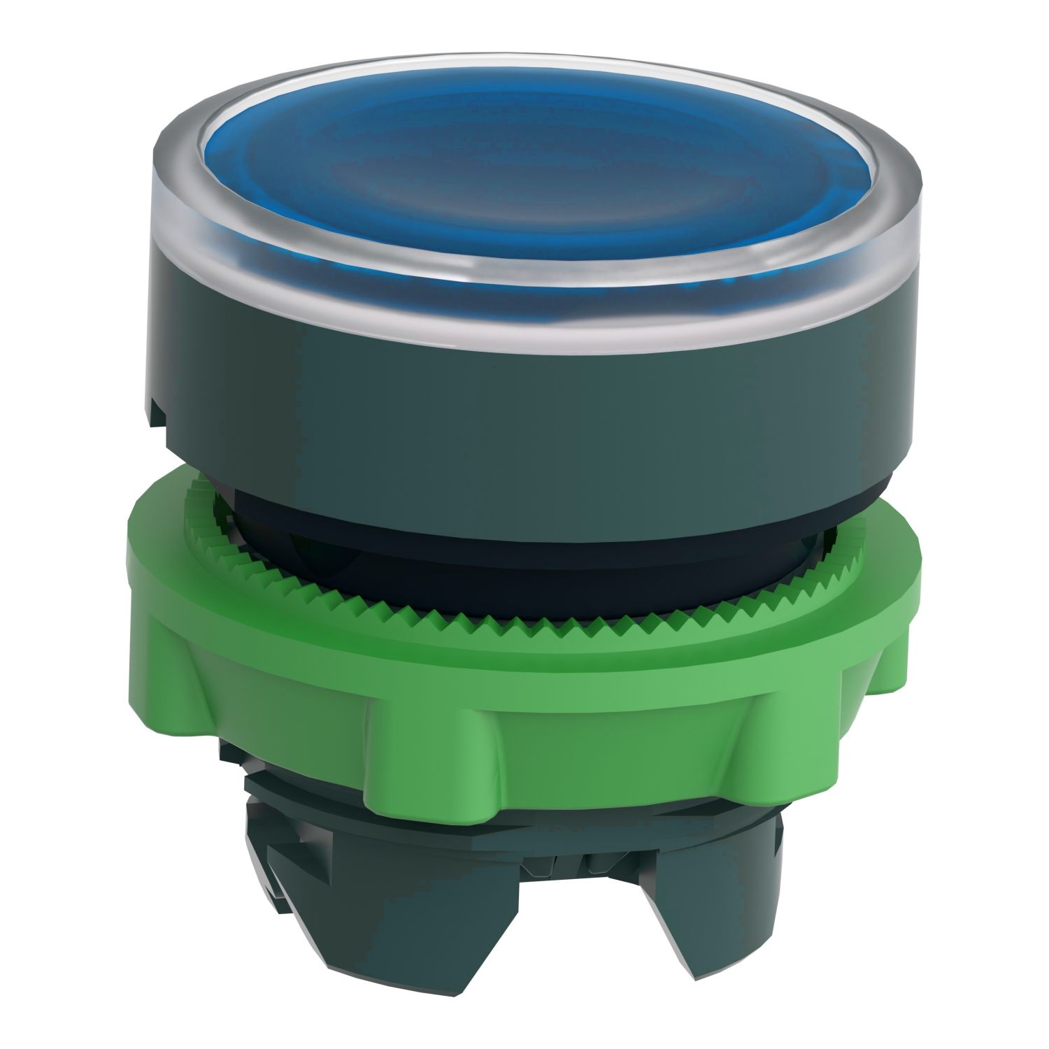 Picture of Head for illuminated push button, Harmony XB5, plastic, blue flush, 22mm, universal LED, for insetion of legend