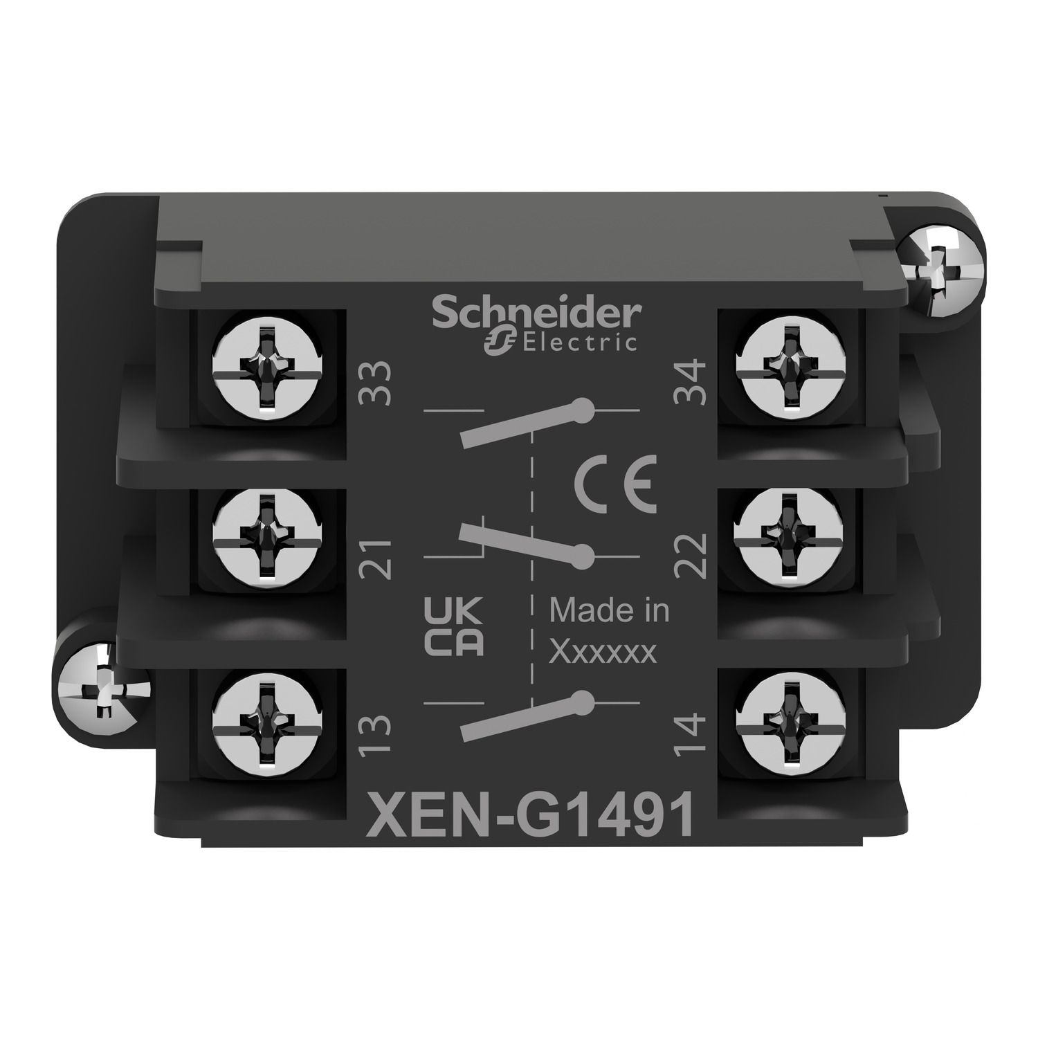 Picture of Single contact block, Harmony XAC, spring return, single speed, spring return, front mounting, 2NO+1NC