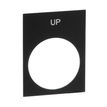 Picture of Marked legend, Harmony XAC, nameplate, 30 x 40mm, plastic, black, 22mm push button, white marked UP
