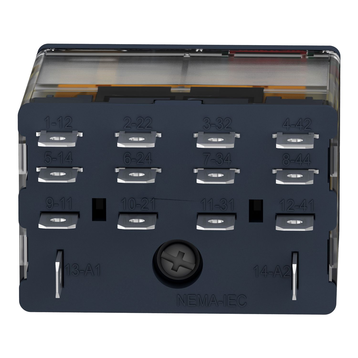 Picture of plug-in relay, Harmony electromechanical relays, 15A, 4CO, with LED, lockable test button, 120V AC