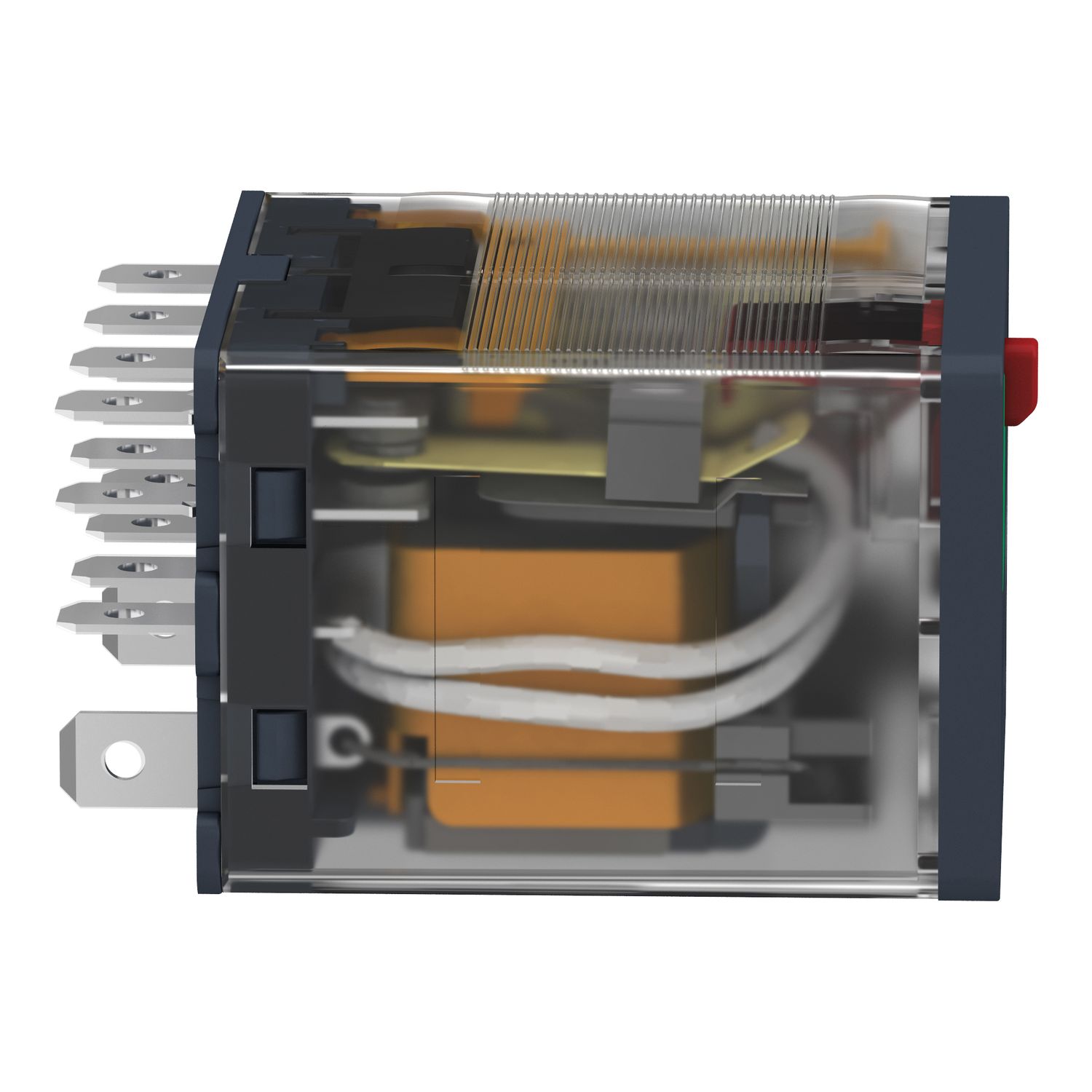 Picture of plug-in relay, Harmony electromechanical relays, 15A, 4CO, with LED, lockable test button, 120V AC