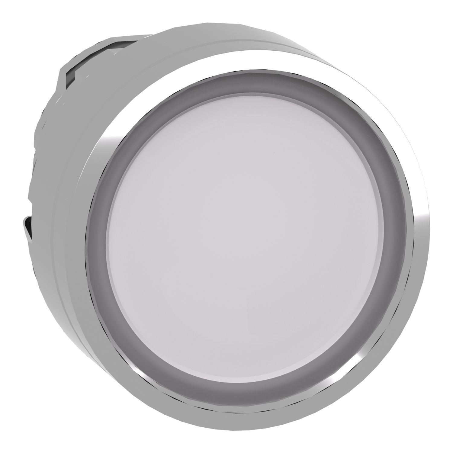 Picture of Head for illuminated push button, Harmony XB4, metal, white flush, 22mm, universal LED, push push, unmarked
