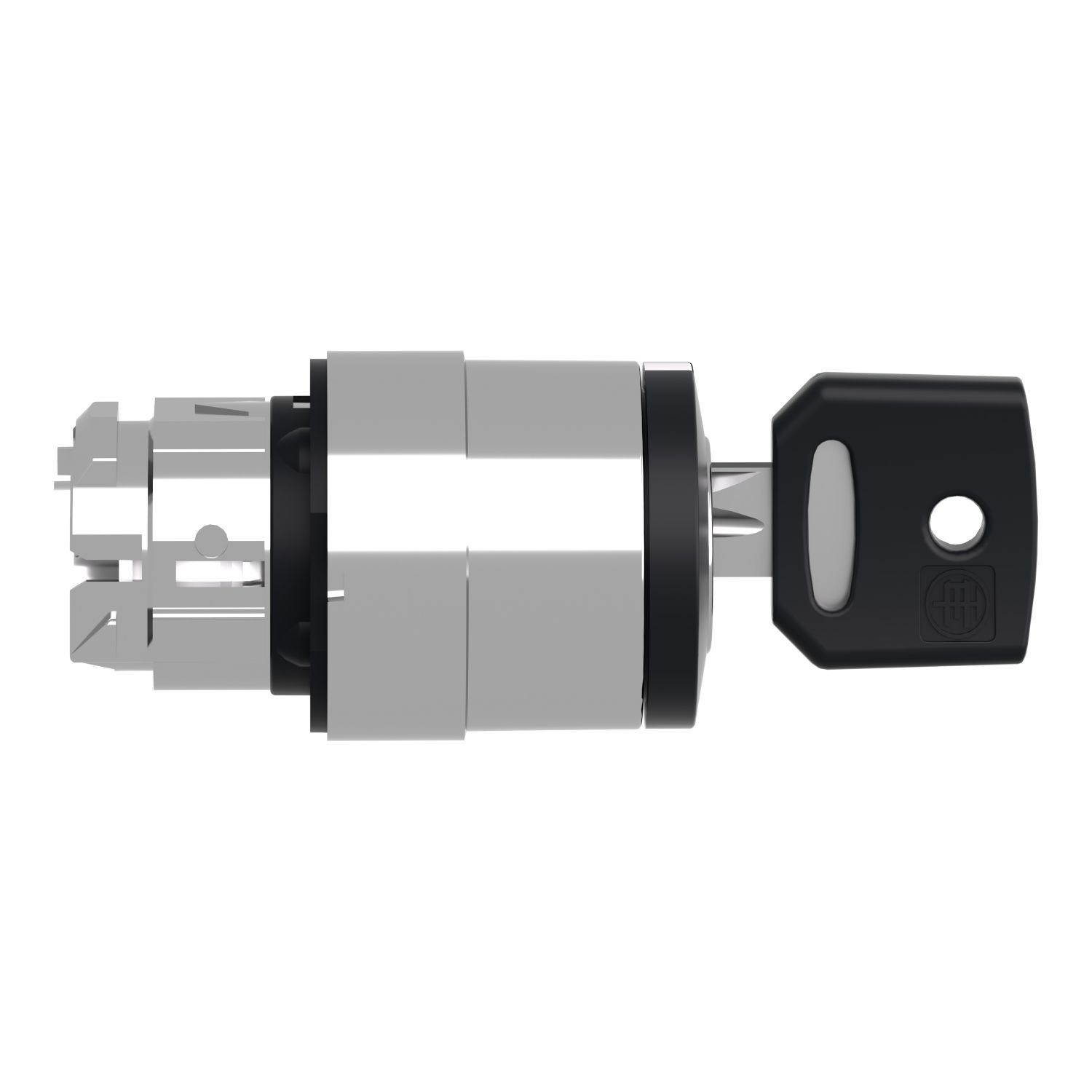 Picture of Key switch selector head, Harmony XB4, metal, black, 22mm, key 455, 3 positions, spring return to center