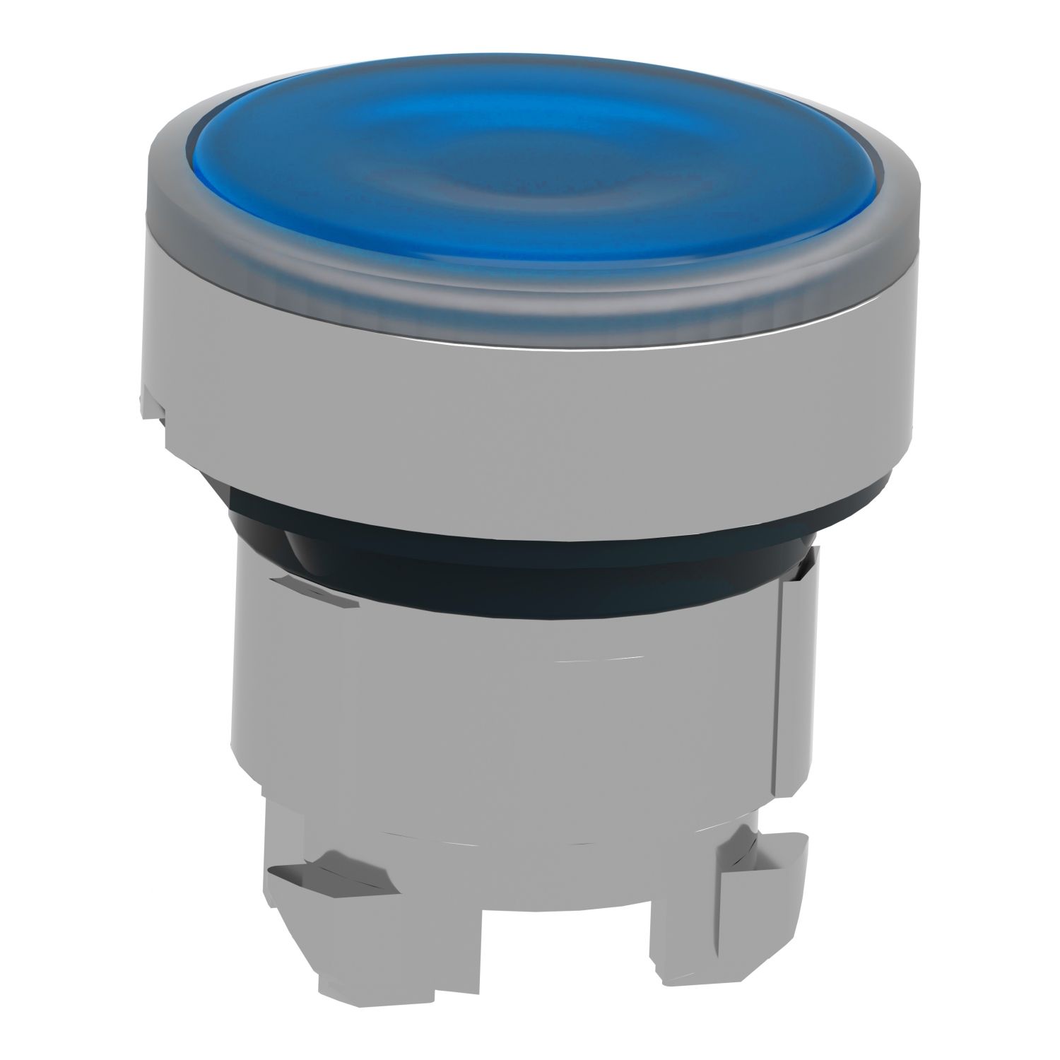 Picture of Head for illuminated push button, Harmony XB4, metal, blue flush, 22mm, universal LED, push push, unmarked