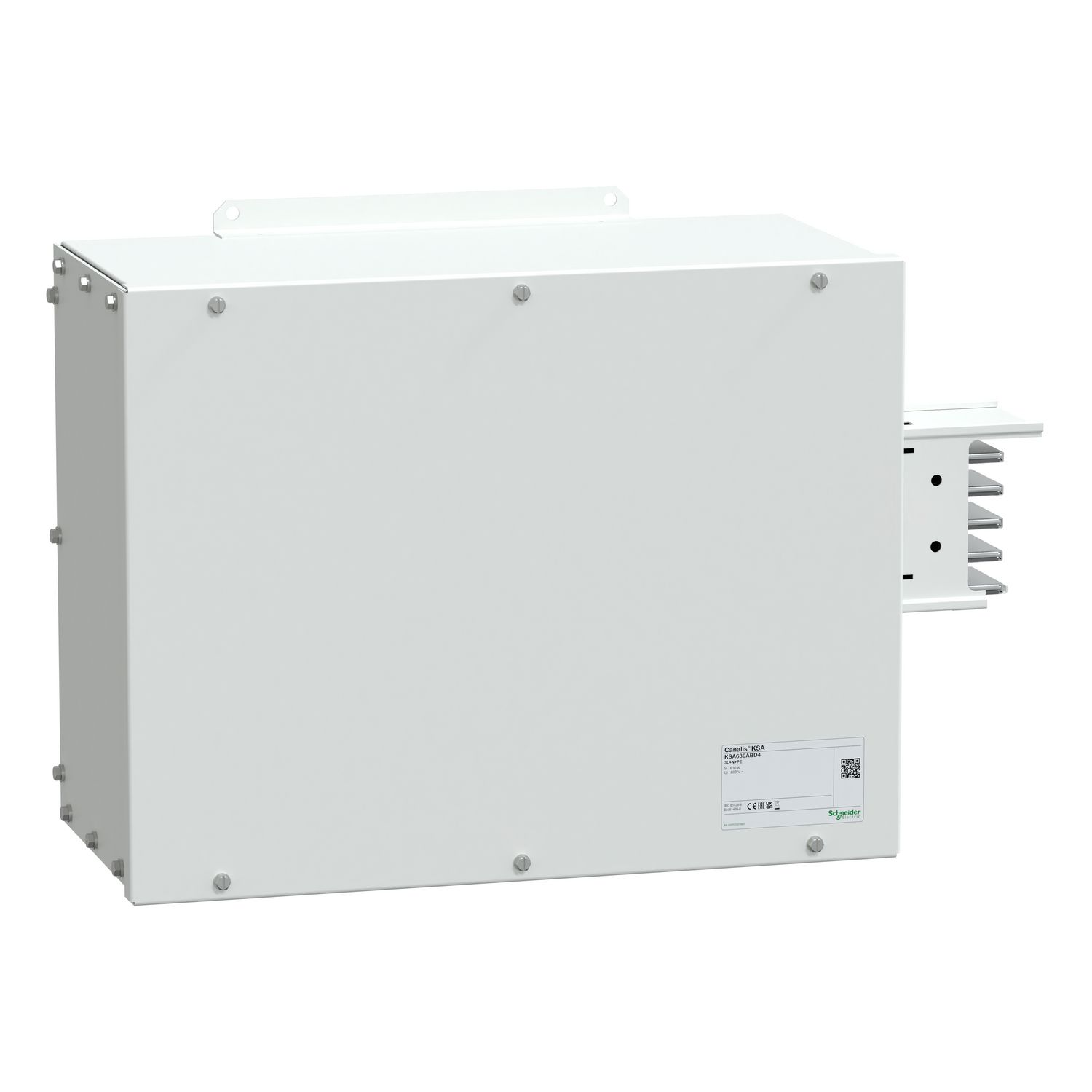 Picture of End feed unit, Canalis KSA630, aluminium, 500/630A, right mounting, without line protection, 3L+N+PE, white RAL9001