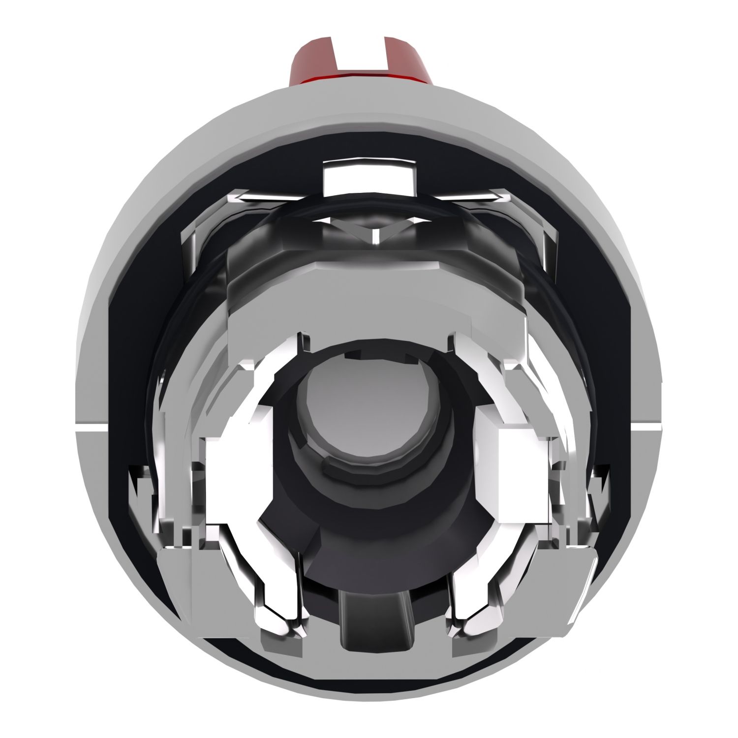 Picture of Head for illuminated selector switch, Harmony XB4, chromium metal, red handle, 22mm, universal LED, 3 positions, stay put