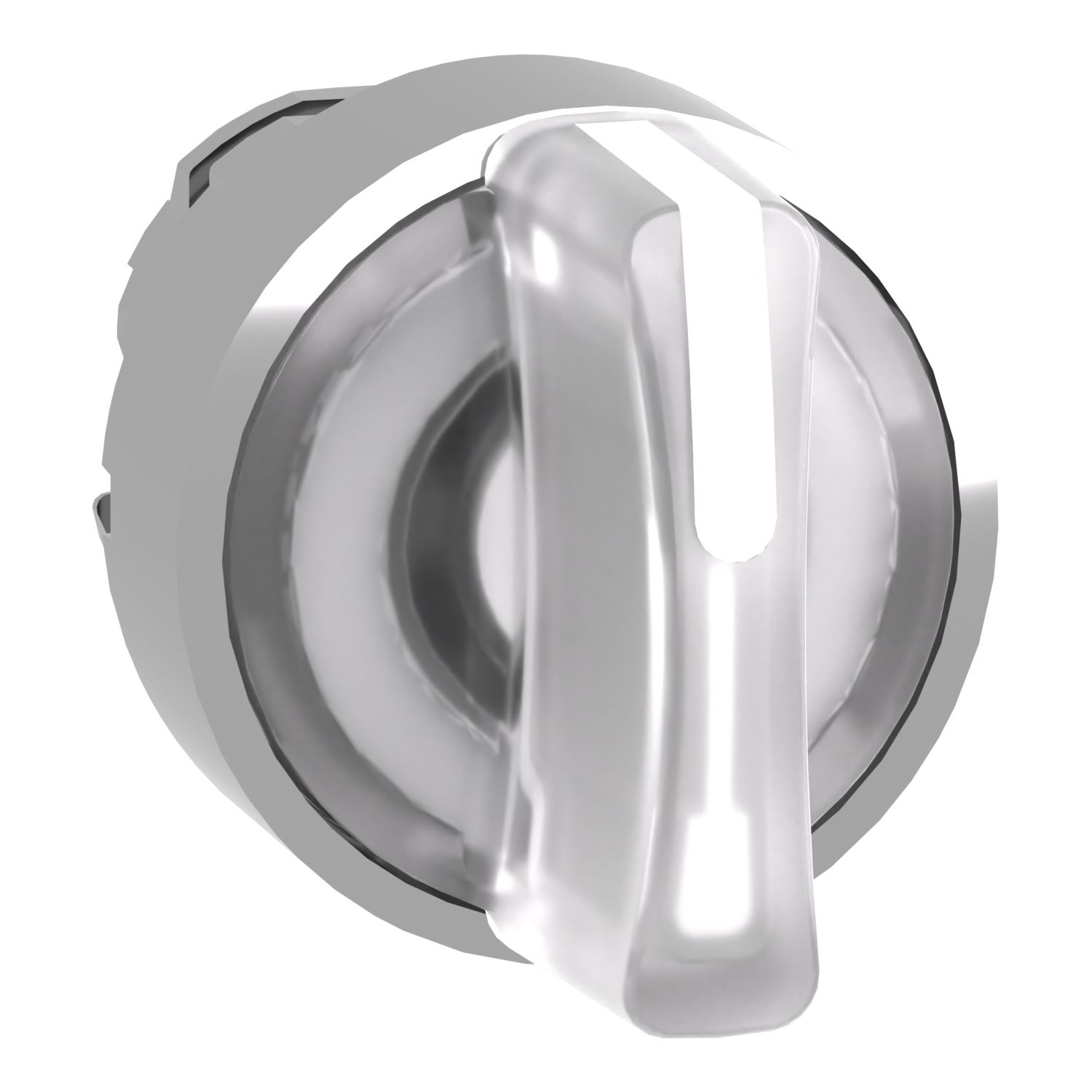 Picture of Head for illuminated selector switch, Harmony XB4, chromium metal, white handle, 22mm, universal LED, 3 positions