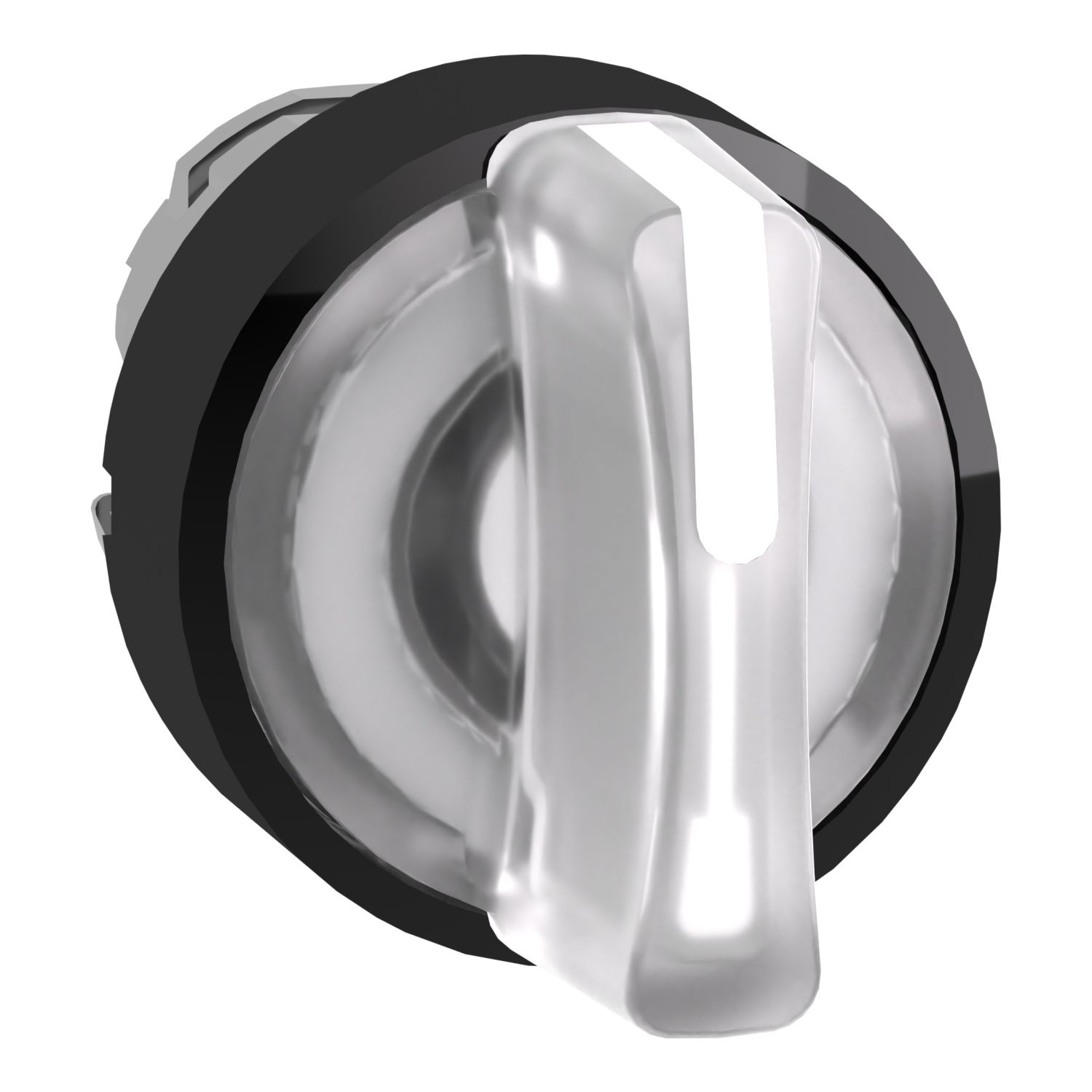 Picture of Head for illuminated selector switch, Harmony XB4, black metal, white handle, 22mm, universal LED, 3 positions, to center