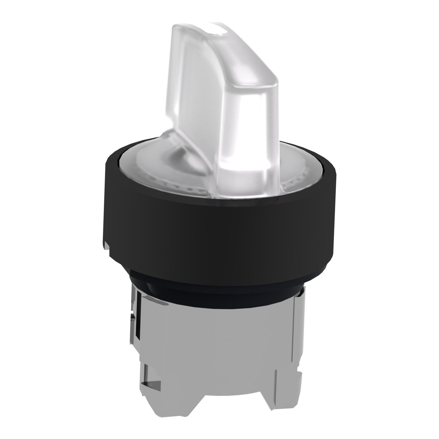 Picture of Head for illuminated selector switch, Harmony XB4, black metal, white handle, 22mm, universal LED, 3 positions, to center