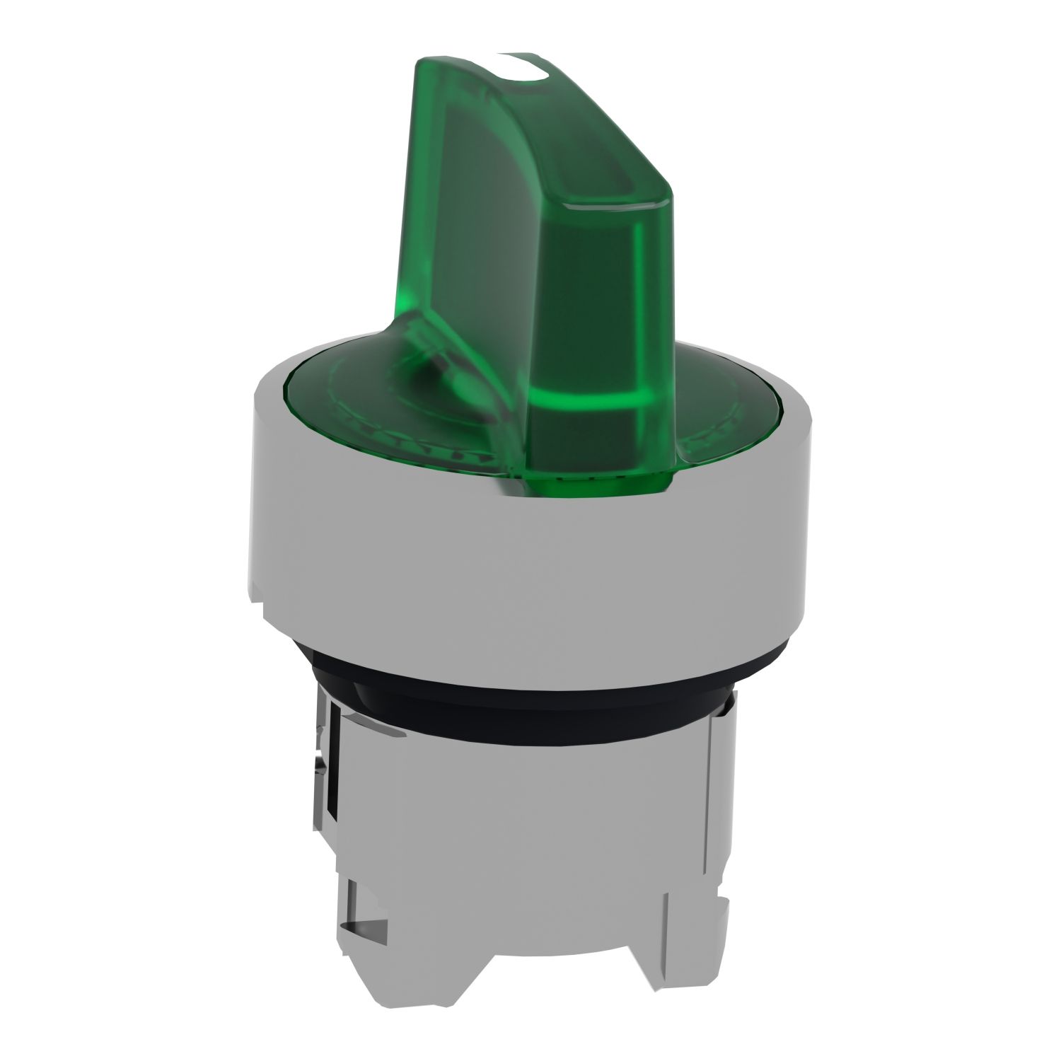Picture of Head for illuminated selector switch, Harmony XB4, metal, green handle, 22mm, universal LED, 3 positions, stay put