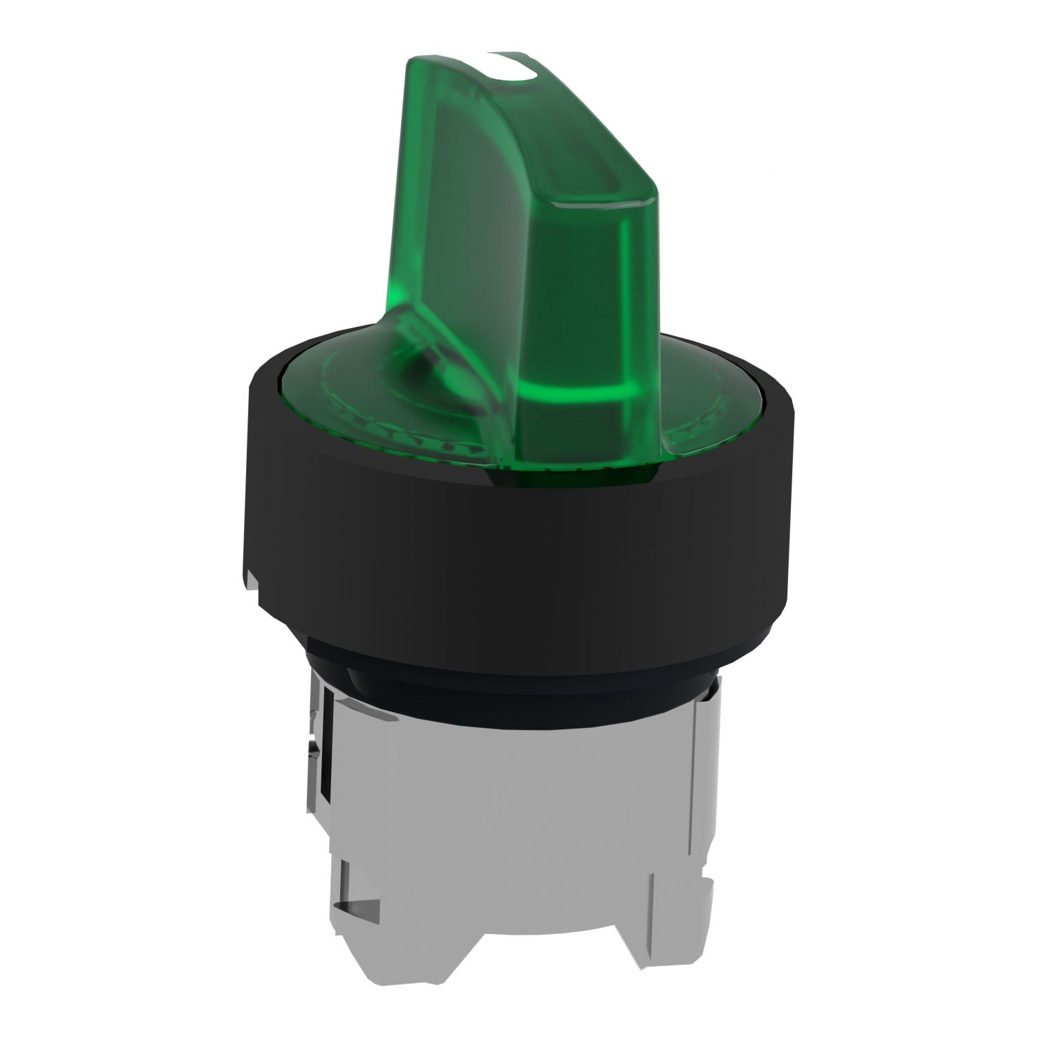 Picture of Head for illuminated selector switch, Harmony XB4, universal LED,  black metal, green handle, 22mm, 3 positions, stay put