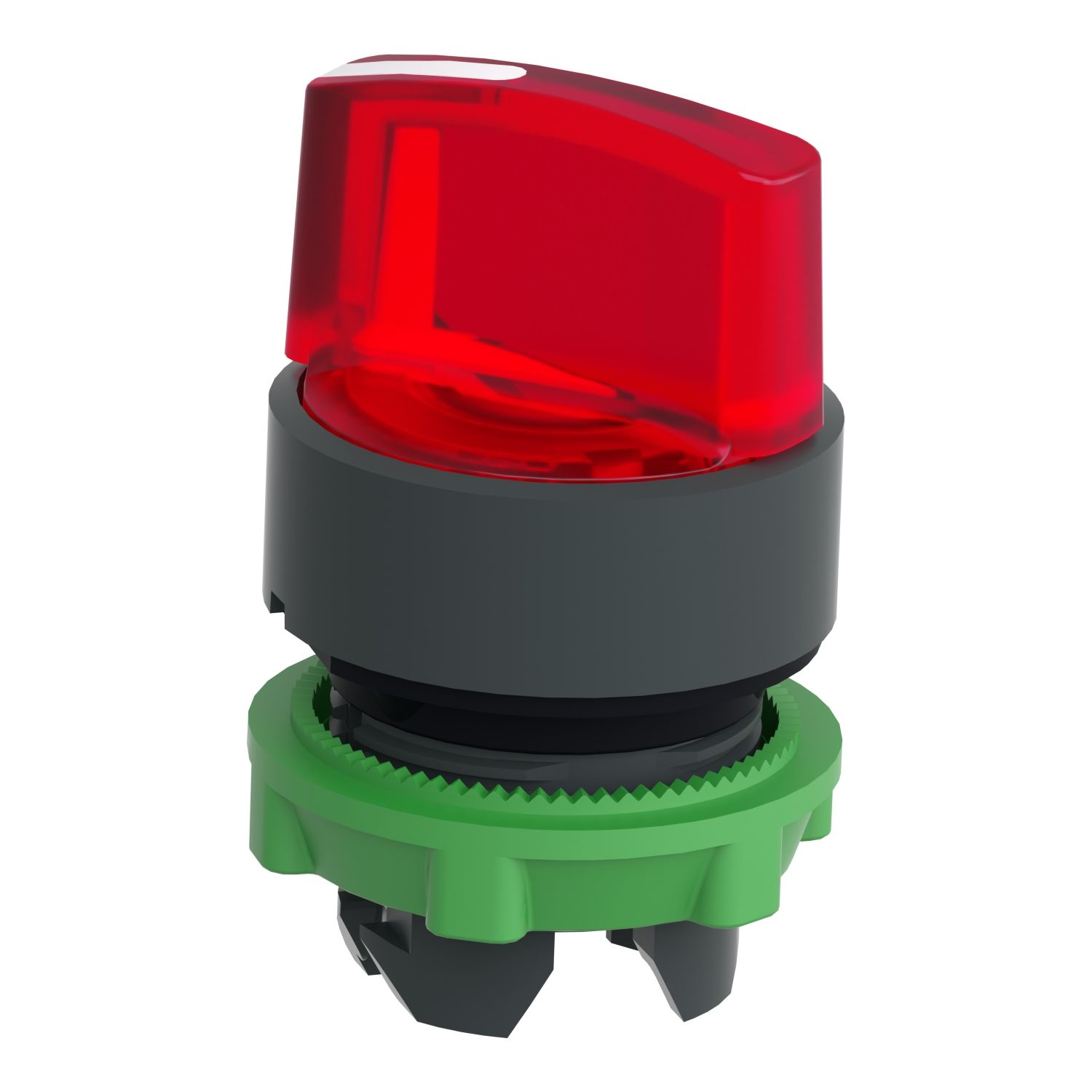 Picture of Head for illuminated selector switch, Harmony XB5, dark grey plastic, red handle, 22mm, universal LED, 2 positions