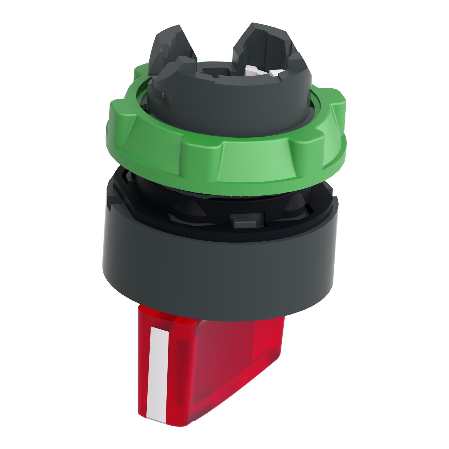 Picture of Head for illuminated selector switch, Harmony XB5, dark grey plastic, red handle, 22mm, universal LED, 2 positions