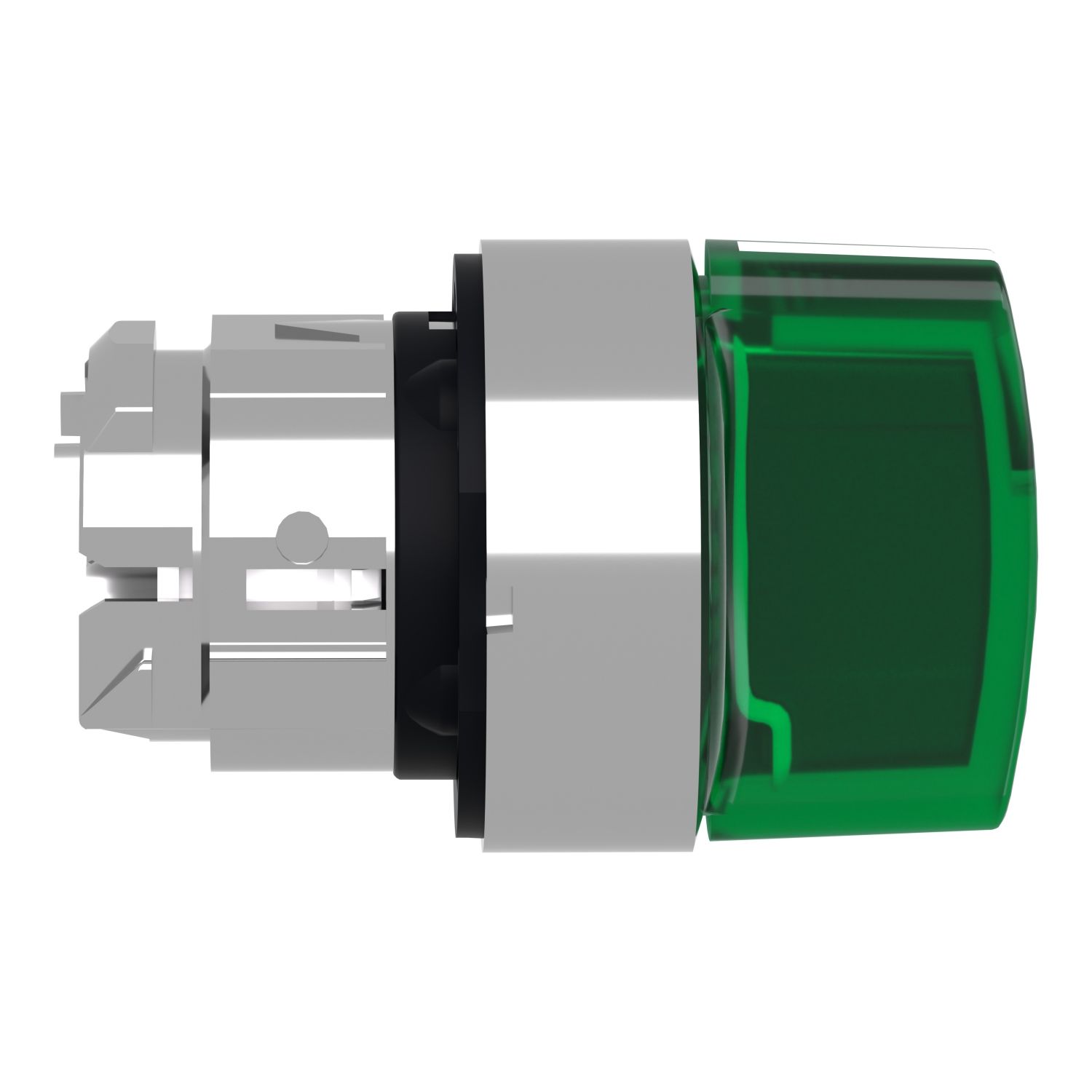 Picture of Head for illuminated selector switch, Harmony XB4, chromium metal, green handle, 22mm, universal LED, 3 positions, right to center