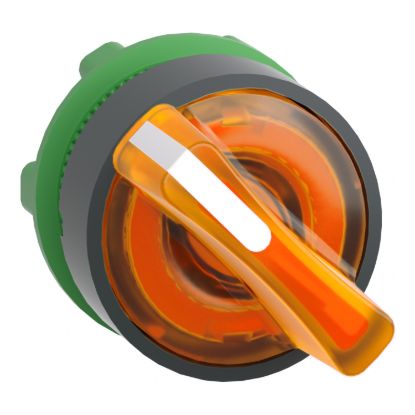 Picture of Head for illuminated selector switch, Harmony XB5, dark grey plastic, orange handle, 22mm, universal LED, 2 positions